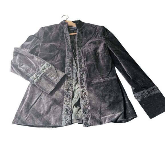 Tristan & Iseut Black Cotton Velvet Bead Crochet Embroidered Blazer Size m - Picture 9 of 16